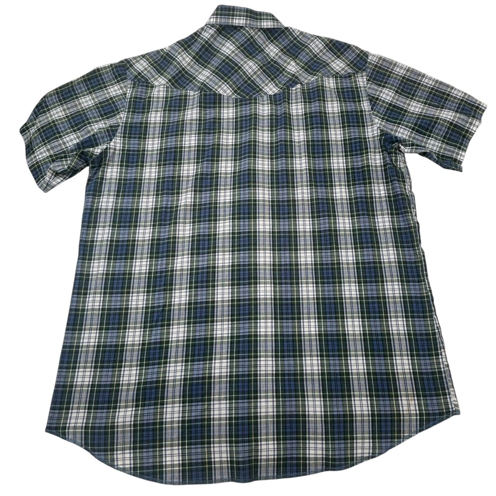 Wrangler Western Plaid Shirt Mens XL Long Tails 17.5 Short Sleeve Snap Front - Picture 4 of 12